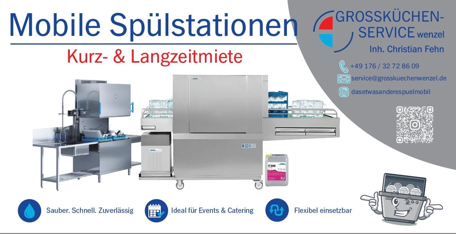 Großküchenservice Wenzel - Großküchen Service in Forchheim - E-Wenzel mobile gewerbliche Küchenspülstation, konzipiert zur Vermietung.